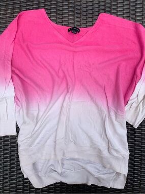 Tribal Women's V-Neck Sweater in Bright Pink and White